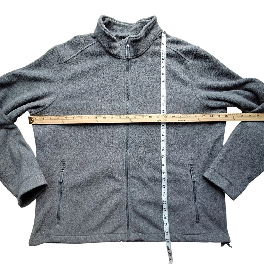 Lands' End Mens XL ThermaCheck Fleece Jacket Gray Full Zip Mock Neck 46-48‎